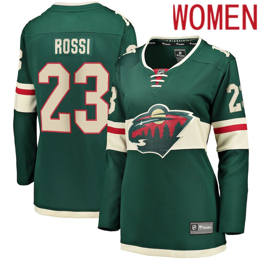 Women Minnesota Wild #23 Marco Rossi Fanatics Branded Green Home Breakaway Player NHL Jersey